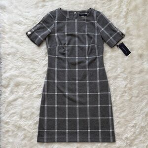 NWT Tommy Hilfiger Charcoal Checkered Midi Dress Size 2